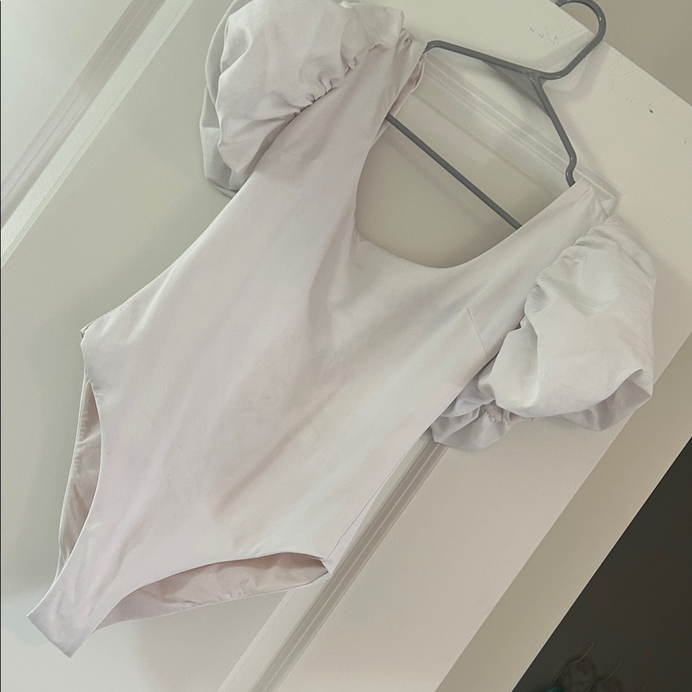 Elegant White Puff Sleeve Women's one piece bathing suit by Zara